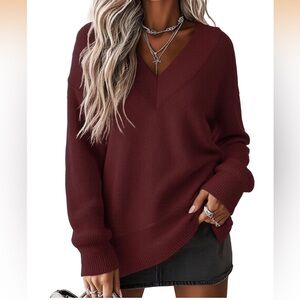 Women's V-Neck Burgundy Sweater